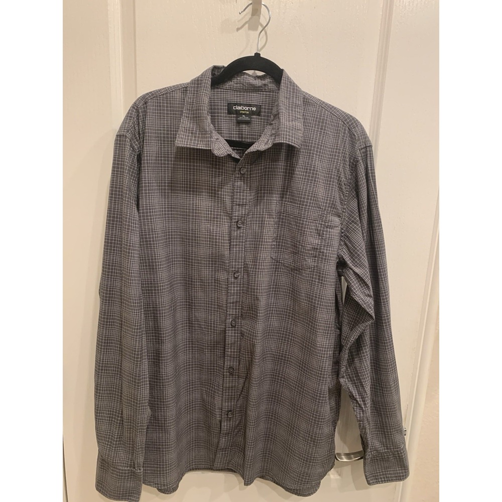 Claiborne Shirt Grey Check Long Sleeve Button Front Size XL‎ Men's